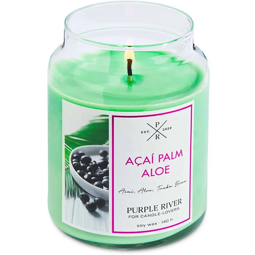 Candela di soia profumata in vetro grande fresco Acai Palm Aloe Purple River 623 g