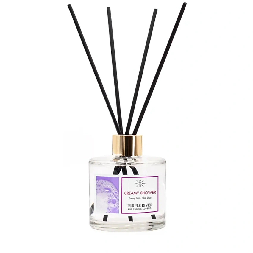 Purple River geurstokjes Creamy Shower in een glazen flacon van 100 ml