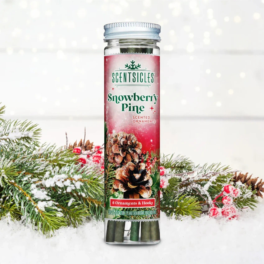 Vonné tyčinky pro vánoční stromek Scentsicles Snowberry Pine Vánoční závěsné dekorace 6 ks