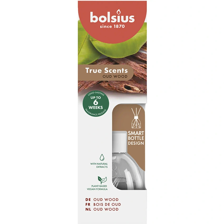 Bolsius True Scents diffuseur de parfum en bâtonnets 60 ml verre - Bois d'Agar