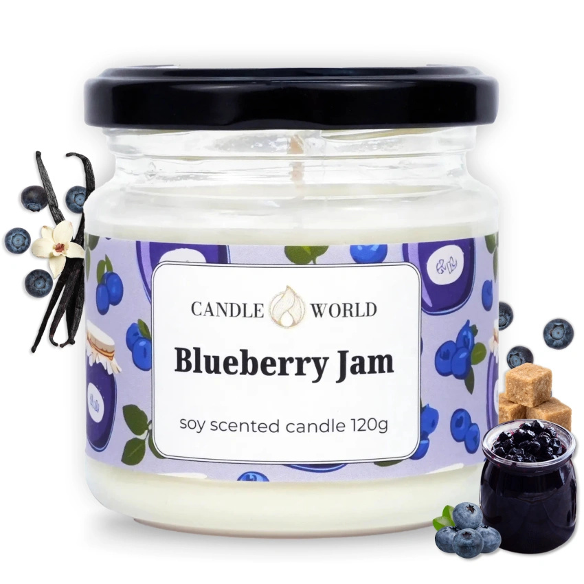 Candle World sojowa świeca zapachowa słoik Blueberry Jam 120 g Jagody