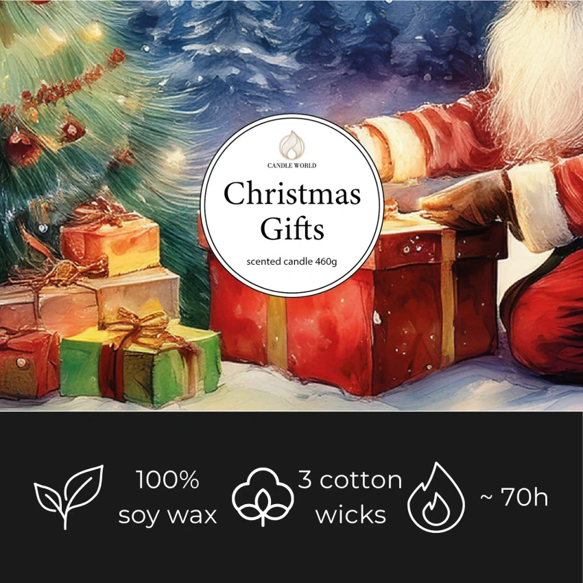 Candle World vánoční vonná svíčka sójová 3 knoty Christmas Gifts 460 g