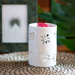Bruciatore profumato in ceramica bianca per cera e olio fiori traforati semplice Candle Brothers Nyl