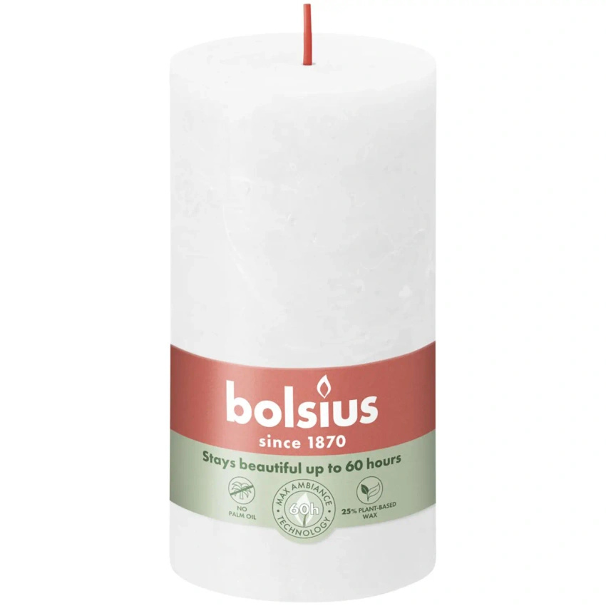 Bolsius rustikaler Baumstamm Kerzenständer Rustic Shine 130/68 mm 13 cm - Frostig Weiß Wolkig Weiß