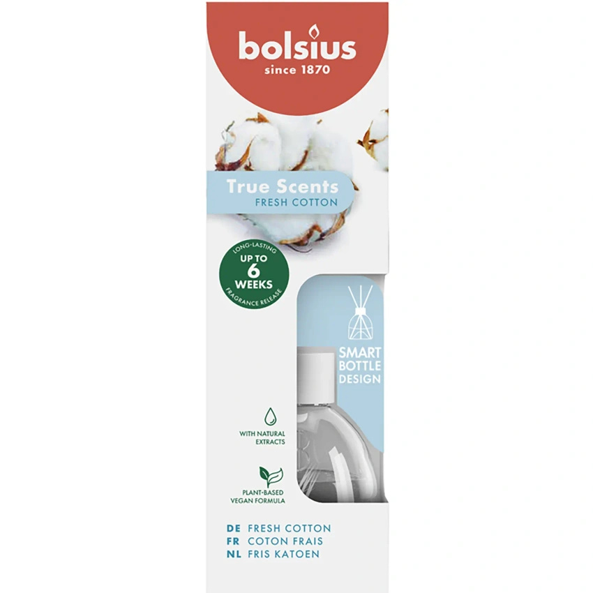 Bolsius True Scents diffuseur de parfum en bâtonnets 60 ml verre - Fresh Cotton Fresh Cotton