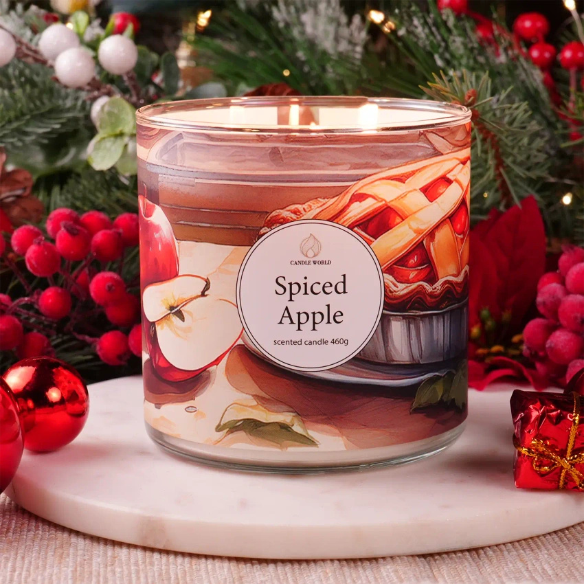 Candle World sojová vonná svíčka 3 knoty Spiced Apple 460 g