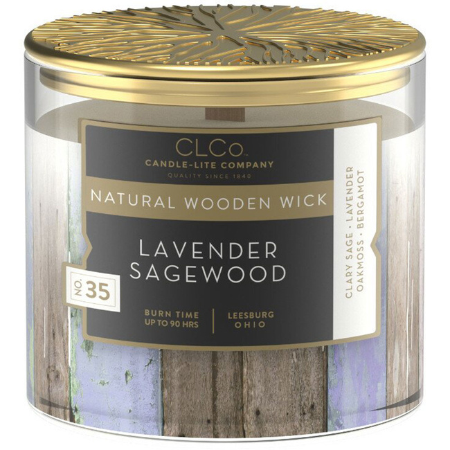 Świeca zapachowa z drewnianym knotem Lavender Sagewood Candle-lite