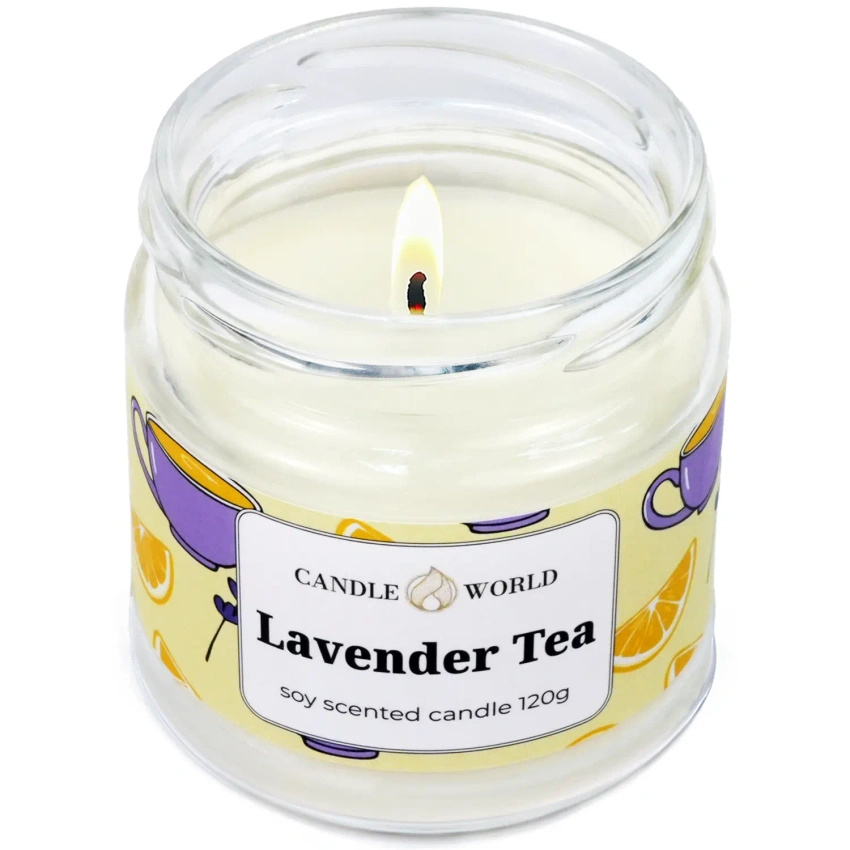 Candle World candela di soia profumata barattolo Lavender Tea 120 g Lavanda