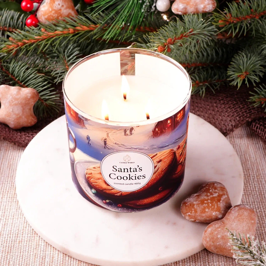 Candle World candela profumata natalizia di soia 3 stoppini Santa's Cookies 460 g