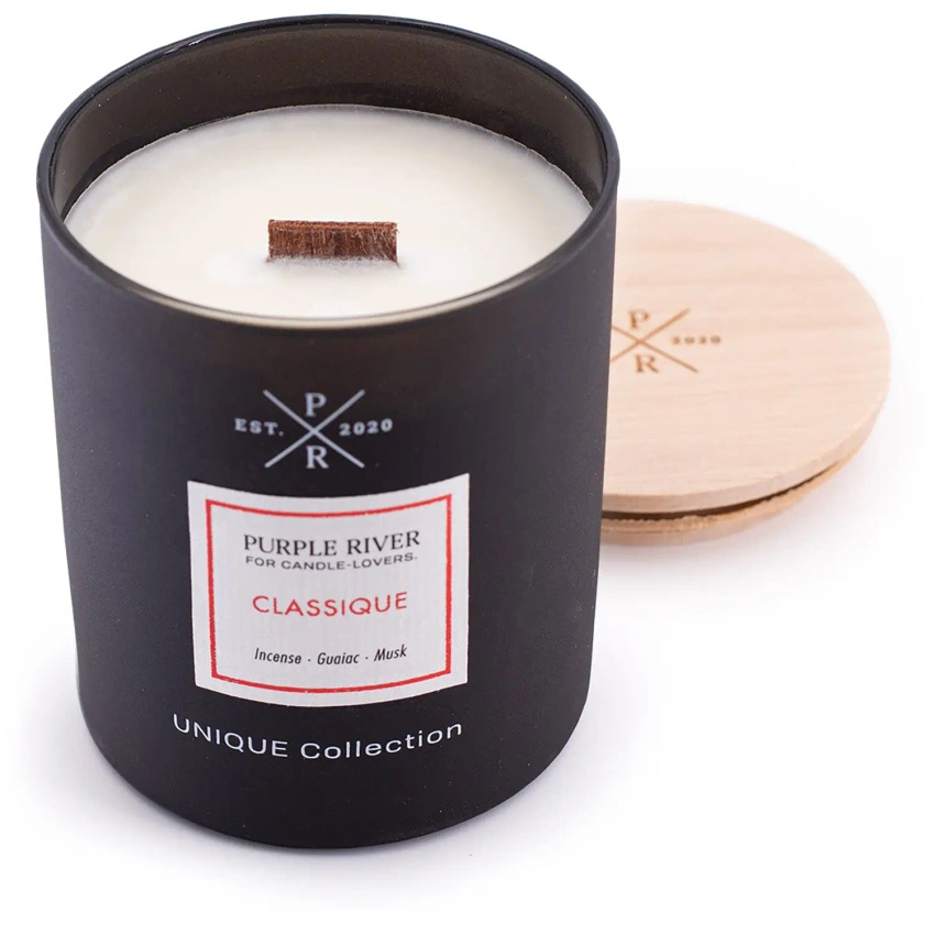 Scented candle with wooden wick soy wax Oriental - Classique Purple River