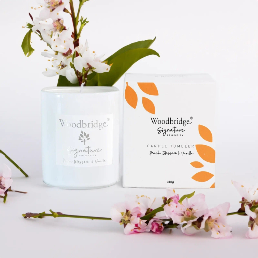 Candela profumata da regalare pesca vaniglia Peach Blossom Vanilla 310 g Woodbridge