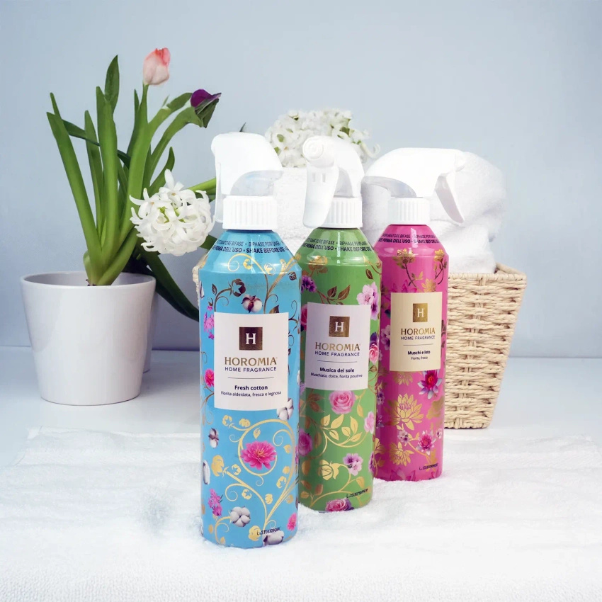 Dwufazowy odświeżacz powietrza premium perfumowany włoski Muschi e Loto Horomia 500 ml