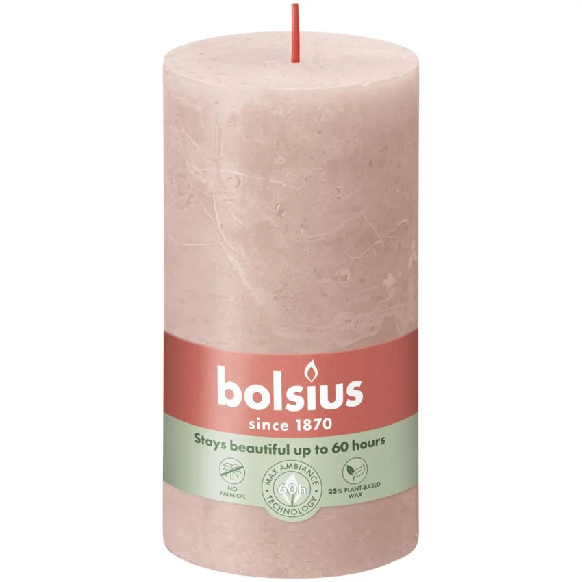 Bolsius rustikale Baumstamm-Kerzenstummel Rustic Shine 130/68 mm 13 cm - Nebliges Rosa