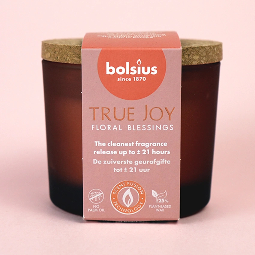 Bolsius True Joy medium glazen geurkaars 66/83 mm - Floral Blessings