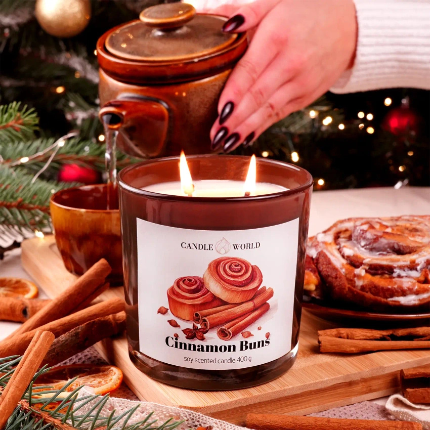 Candle World soja-Duftkerze aus Glas Cinnamon Buns Zimt 400 g