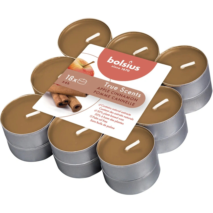 Bolsius True Scents candelitas perfumadas 18 unidades - Manzana y canela Apple & Cinnamon