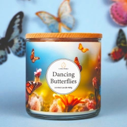Candle World candela profumata di soia 3 stoppini Dancing Butterflies 460 g Gelsomino Pesca