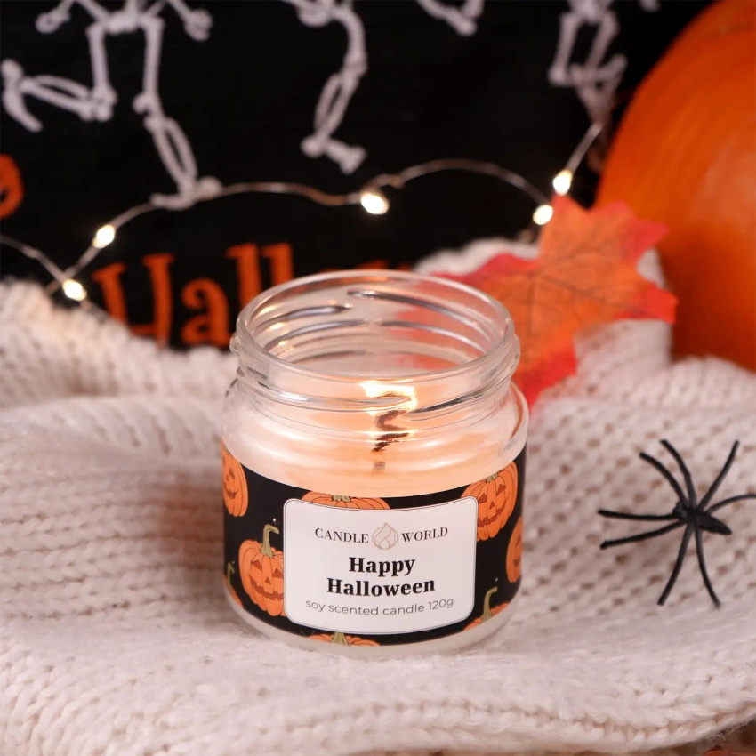 Candle World sojová vonná svíčka sklenice Happy Halloween 120 g Dýně