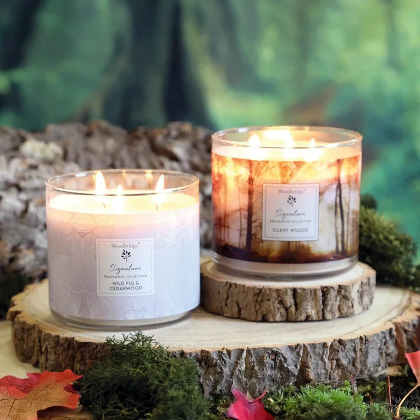 Geurkaars in glas met 3 lonten - Wild Fig Cedarwood Woodbridge