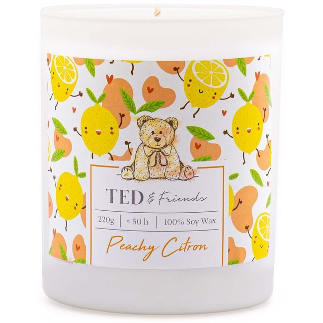 Bougie de soja parfumée en verrea pêche - Peachy Citron Ted Friends