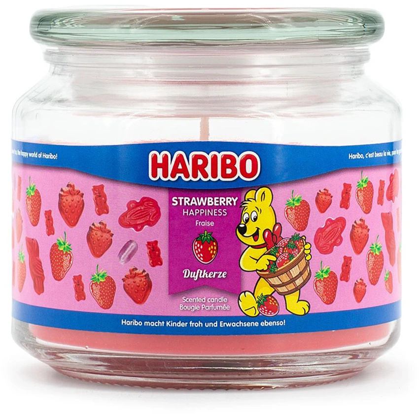 Duftkerze im Glas Erdbeergelees Haribo Strawberry Happiness 300 g