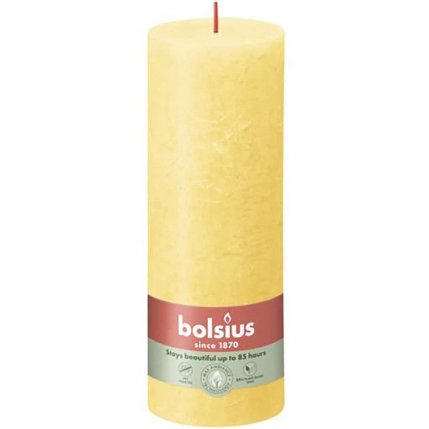 Bolsius świeca bryłowa pieńkowa rustykalna słupek Rustic Shine 190/68 mm 19 cm - Słoneczny Żółty Sunny Yellow