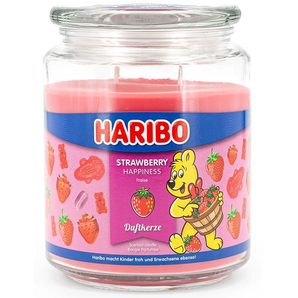 Haribo velká vonná svíčka ve skle - Jahoda Strawberry Happiness