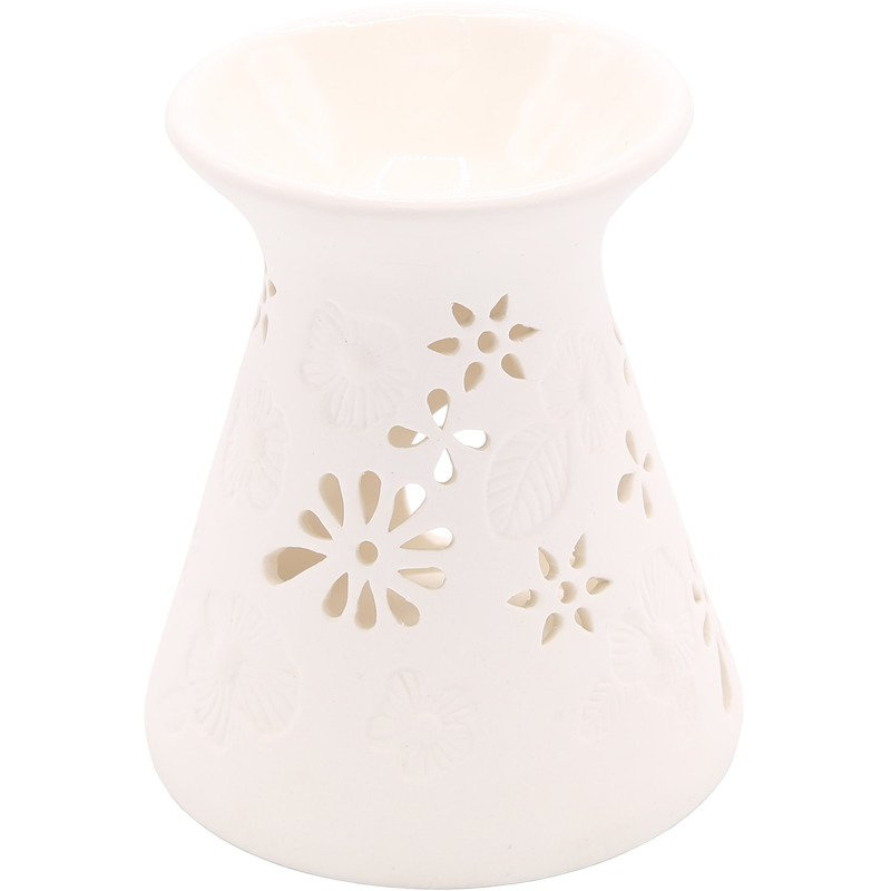 Riet ceramic wax burner with openwork - White