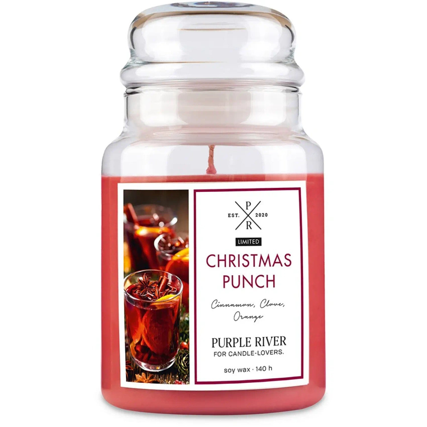 Bougie parfumée de Noël soja en verre anis orange Christmas Punch Purple River 623 g