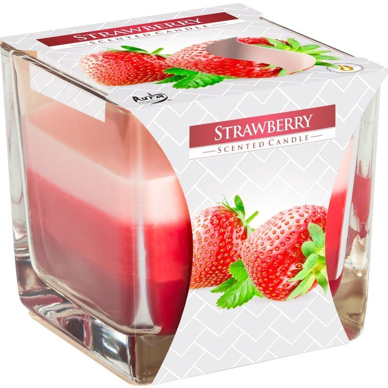 Bispol scented candle square glass colorful 2 wicks 170 g - Strawberry