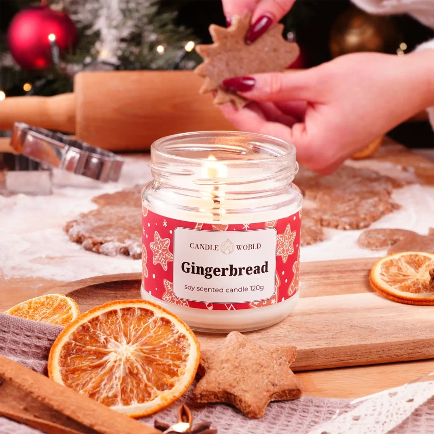 Candle World Duftkerze Weihnachten Soja im Glas Gingerbread 120 g Lebkuchen