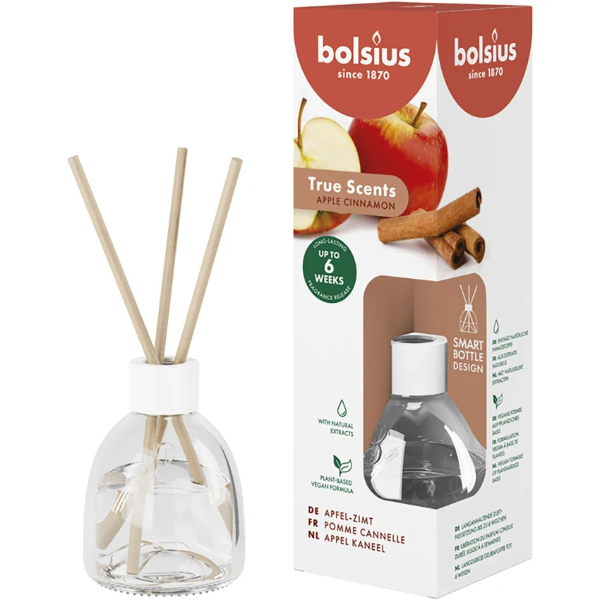 Bolsius True Scents diffuseur de parfum en bâton 60 ml verre - Pomme Cannelle
