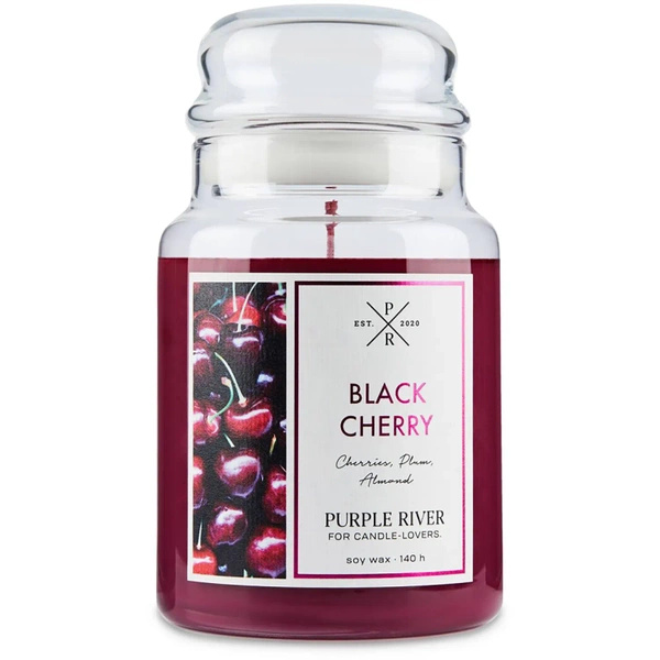 Candela di soia profumata alla ciliegia in vetro grande Black Cherry Purple River 623 g
