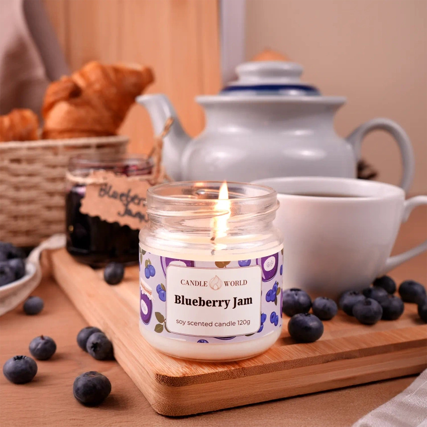 Candle World bougie de soja parfumée pot Blueberry Jam 120 g Myrtilles