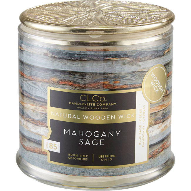 Kvapo žvakė su medine dagtimi Mahogany Sage Candle-lite