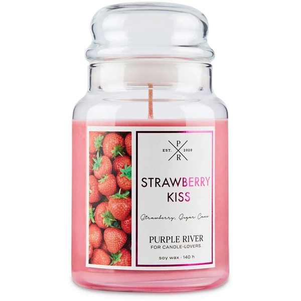 Grande bougie parfumée de soja dans en verre fraise Strawberry Kiss Purple River 623 g