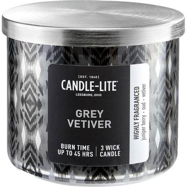 Kvapo žvakė natūralaus 3 dagtimis - Grey Vetiver Candle-lite