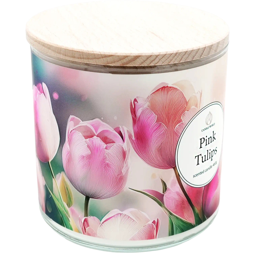 Candle World soy floral scented candle 3 wicks Pink Tulips 460 g
