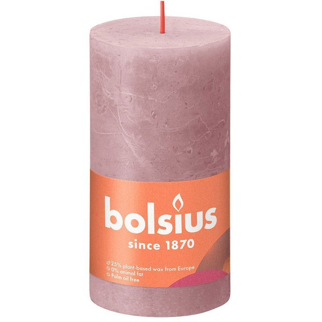 Bolsius Rustic Shine unscented solid pillar candle 130/68 mm 13 cm - Ash Rose