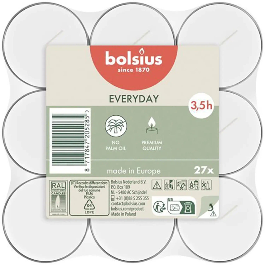 Bolsius Tealights podgrzewacze bezzapachowe 27 szt w kartoniku ~ 3,5 h