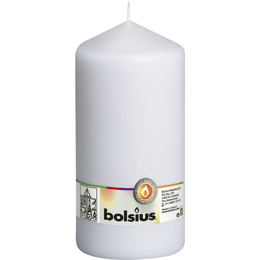 Bolsius candela a colonna non profumata 20 cm 200/98 mm - Bianco