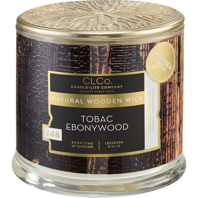 Scented candle with wooden wick Tobac Ebonywood Candle-lite