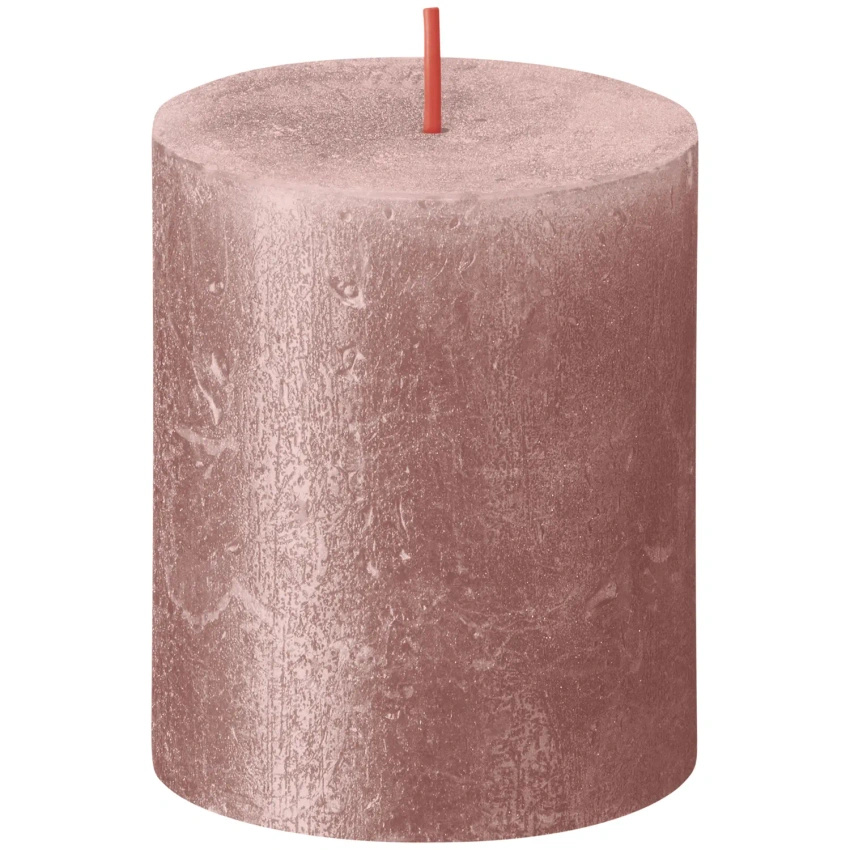 Bolsius Rustic Candela tronco Shimmer rustica metallizzata non profumata 8 cm 80/68 mm - Rosa Rosa