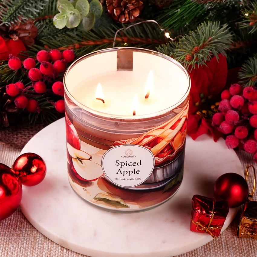 Candle World soja geurkaars 3 lonten Spiced Apple Appel Kaneel 460 g