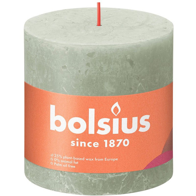 Bolsius Rustic Shine unscented solid pillar candle 100/100 mm 10 cm - Foggy Green