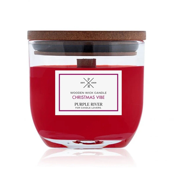 Scented candle with wooden wick gingerbread Christmas Vibe 85 g Purple River