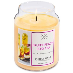 Candela di soia profumata in vetro grande tè alla pesca Fruity Peach Iced Tea Purple River 623 g