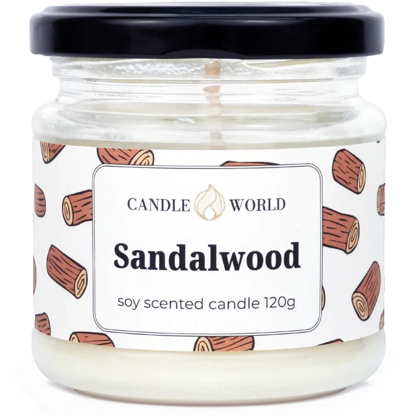 Candle World candela di soia profumata barattolo Sandalwood 120 g Sandalo