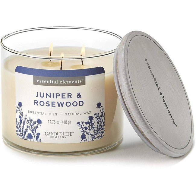 Świeca zapachowa naturalna 3 knoty - Juniper Rosewood Candle-lite